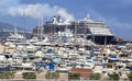 Monaco, France Ã¢â¬â July 24, 2017: Picturesque view of marina with huge tourist liner (cruise ship) and yachts in Monaco.